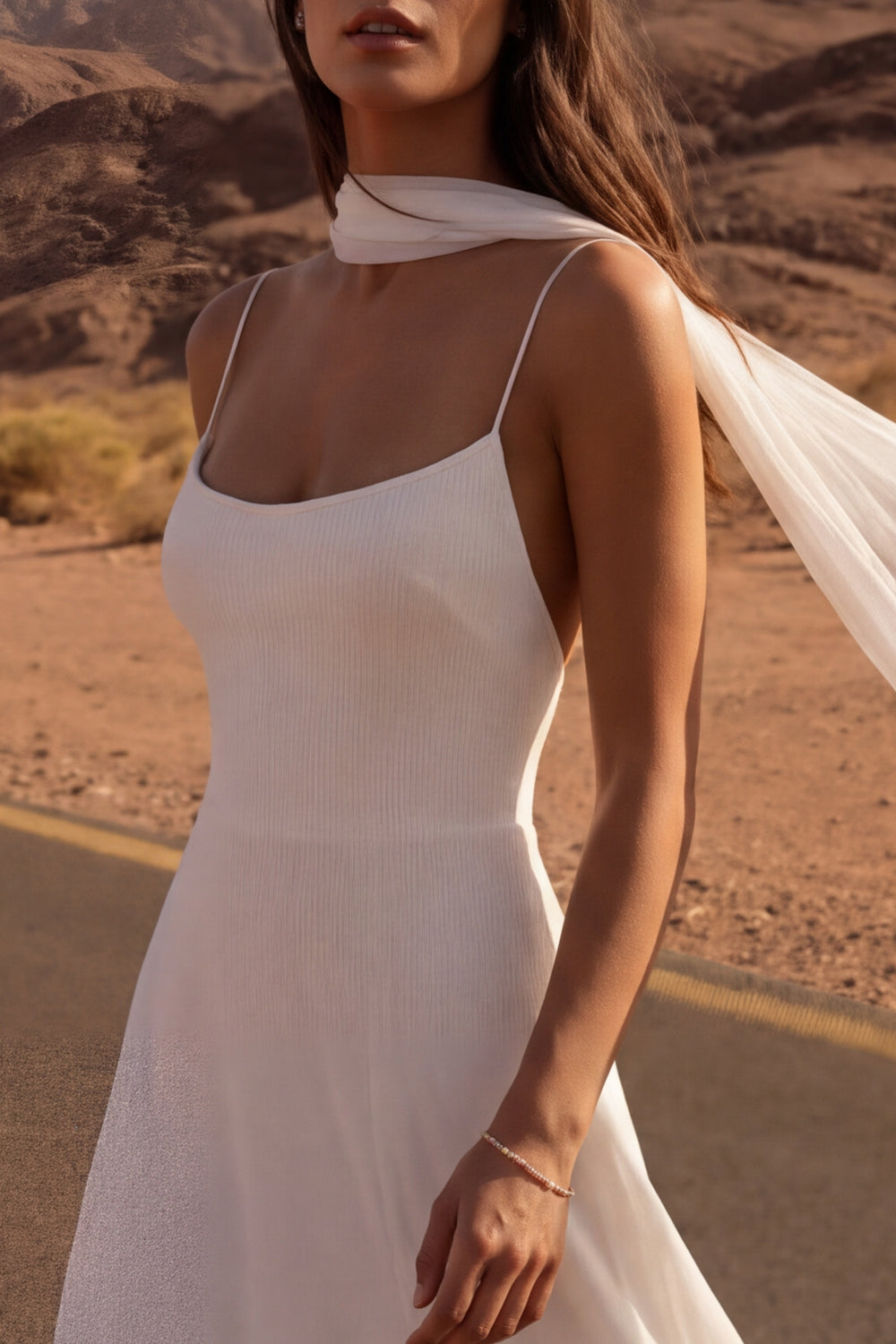 Ivory A Line Midi Boho Wedding Dress with Ruffles