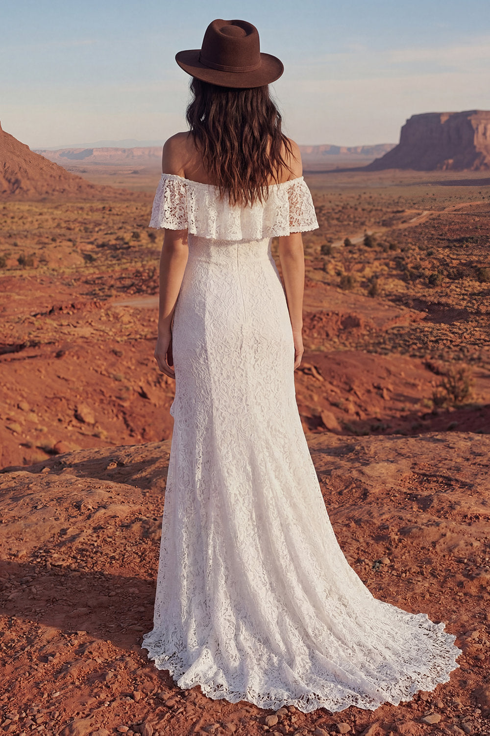 Ivory Mermaid Lace Off the Shoulder Boho Wedding Dress