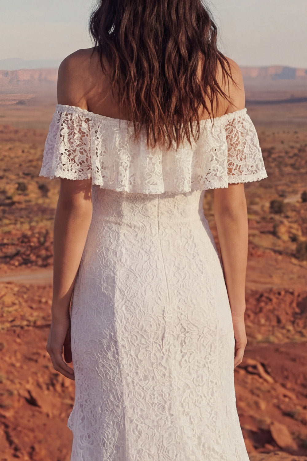 Ivory Mermaid Lace Off the Shoulder Boho Wedding Dress