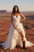 Ivory Strapless Ruffled Ruched Boho Wedding Dress