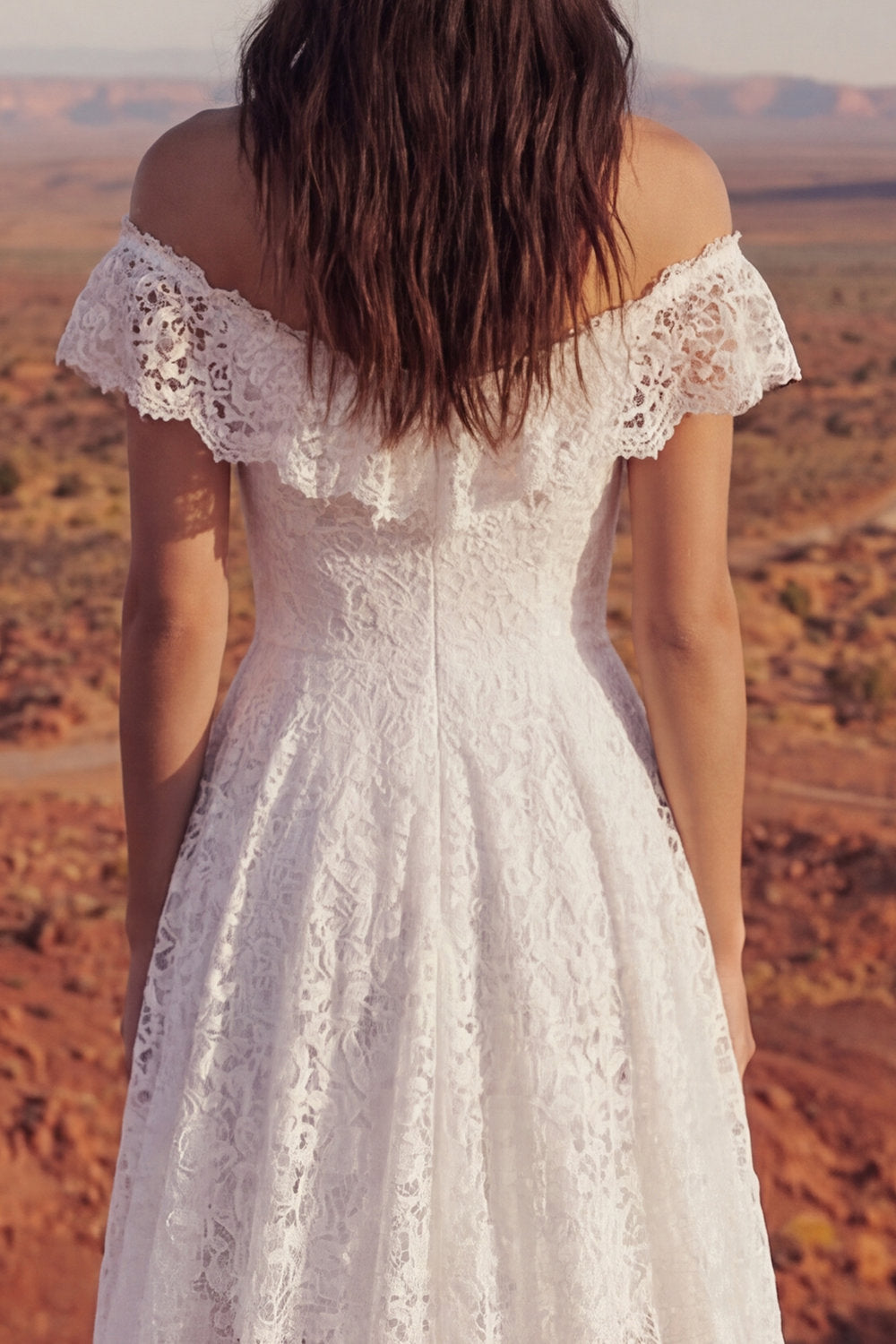 Ivory High Low Off the Shoulder A Line Boho Wedding Dress