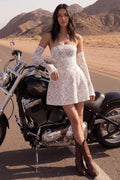 Strapless A Line Lace Ivory Mini Engagement Dress