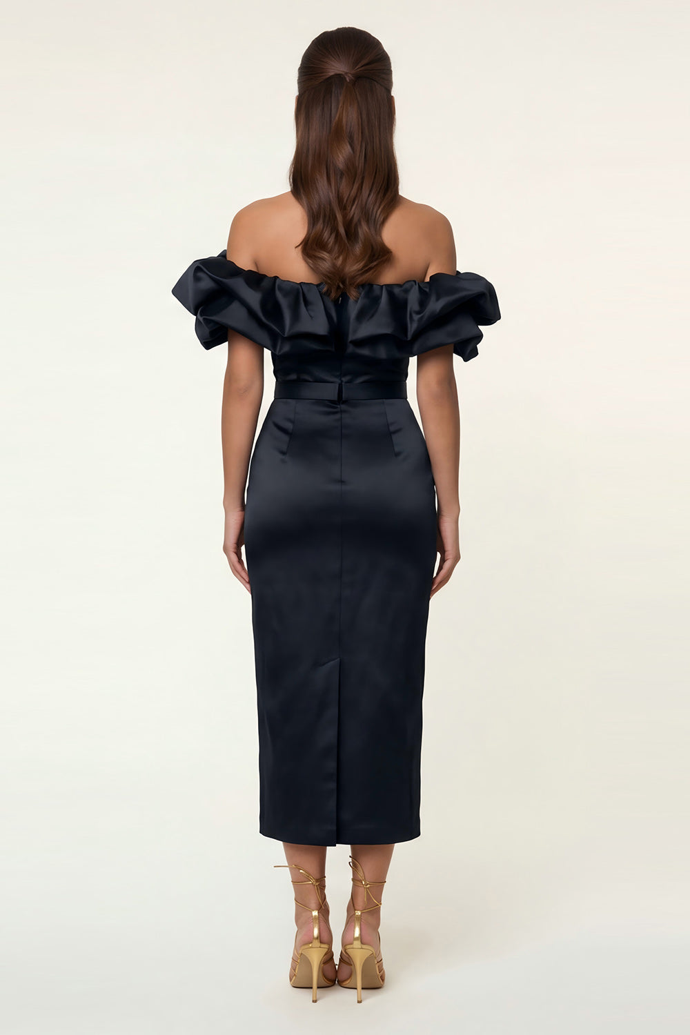 Off the Shoulder Black Ruffled Bodycon Work Dress
