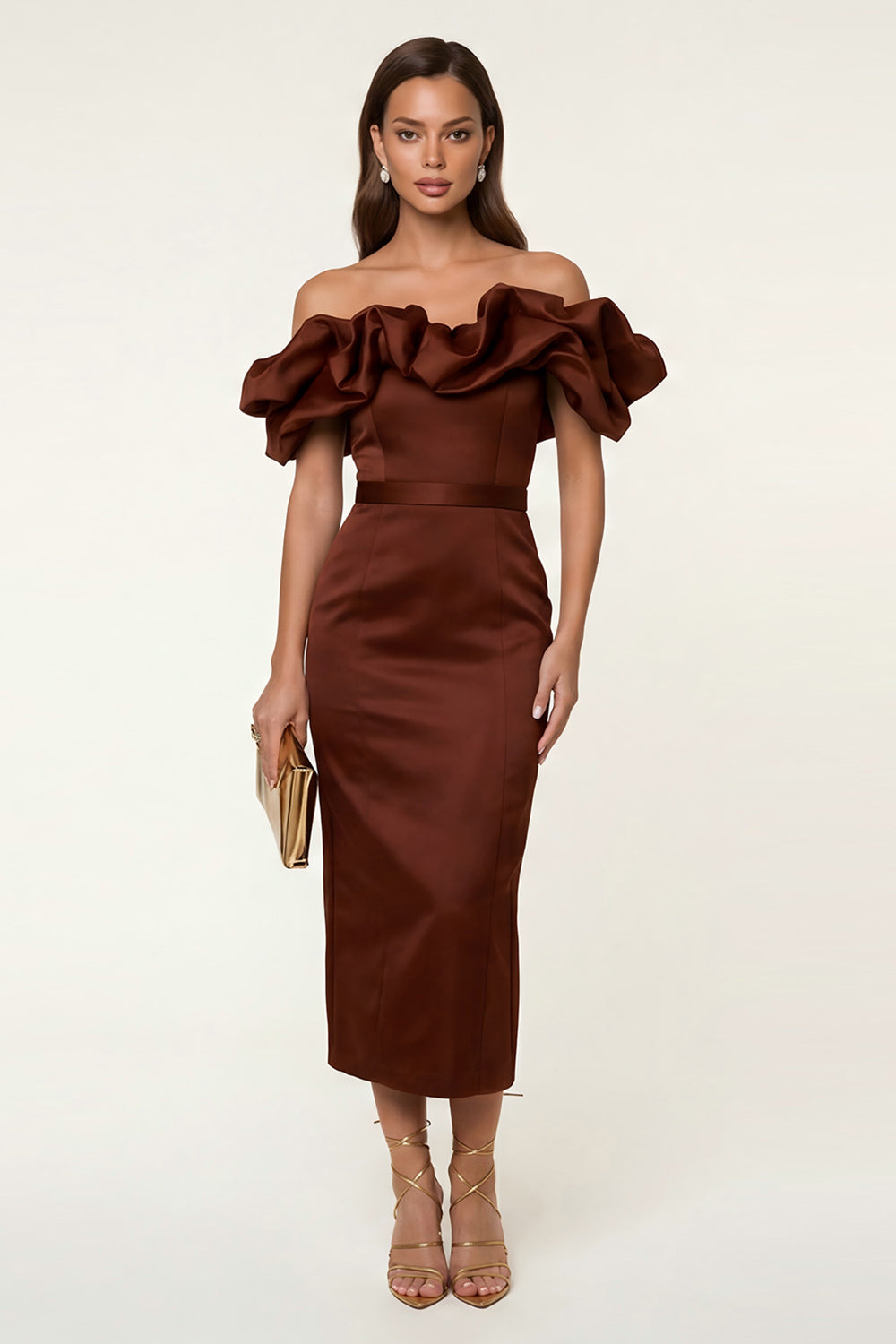 Off the Shoulder Black Ruffled Bodycon Work Dress