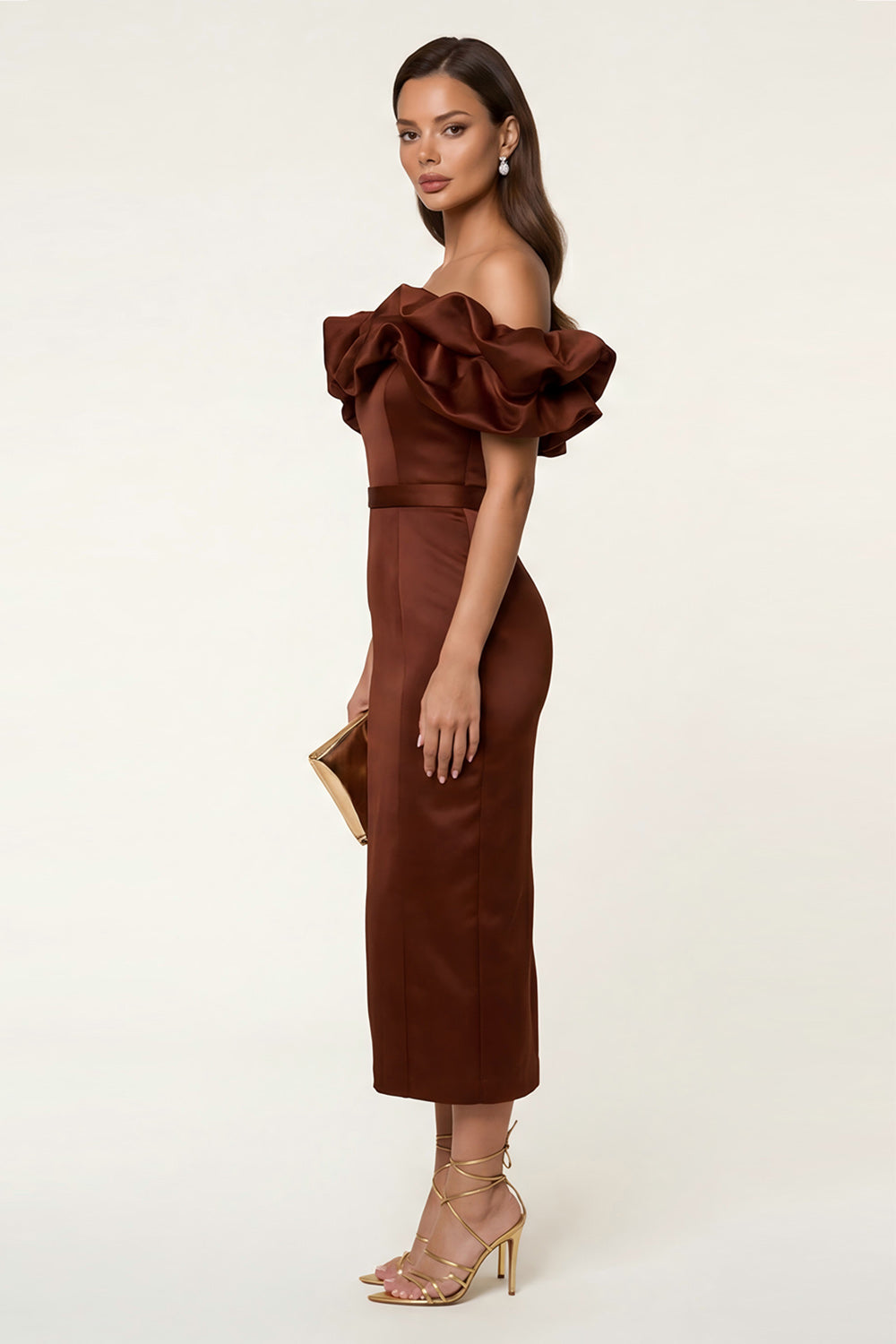 Off the Shoulder Black Ruffled Bodycon Work Dress