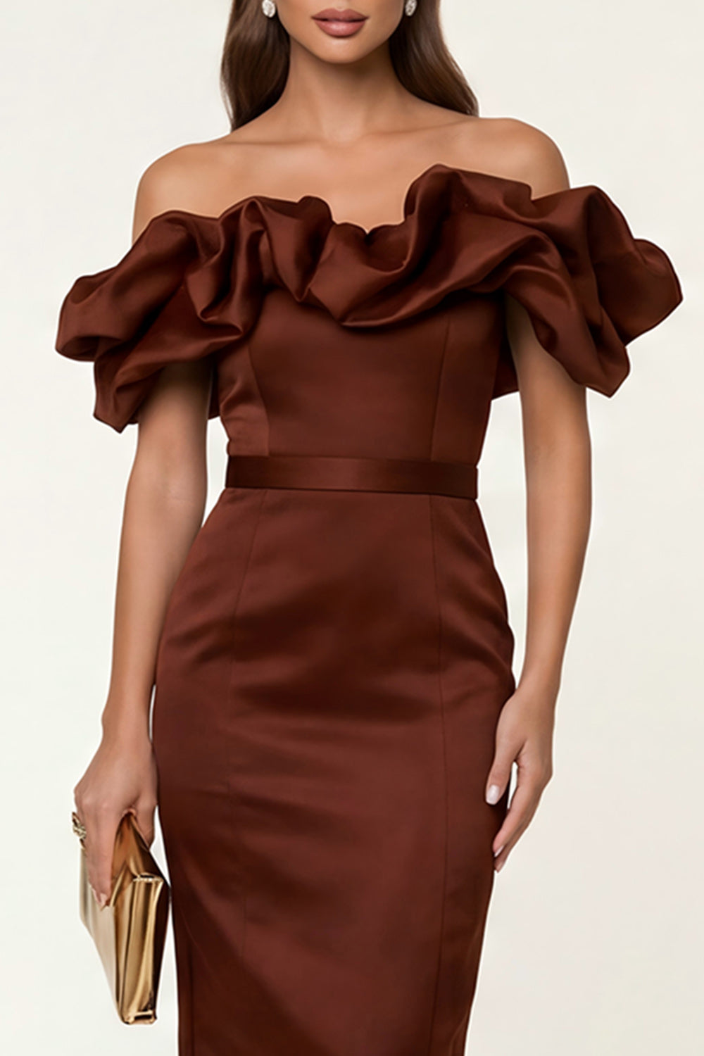 Off the Shoulder Black Ruffled Bodycon Work Dress