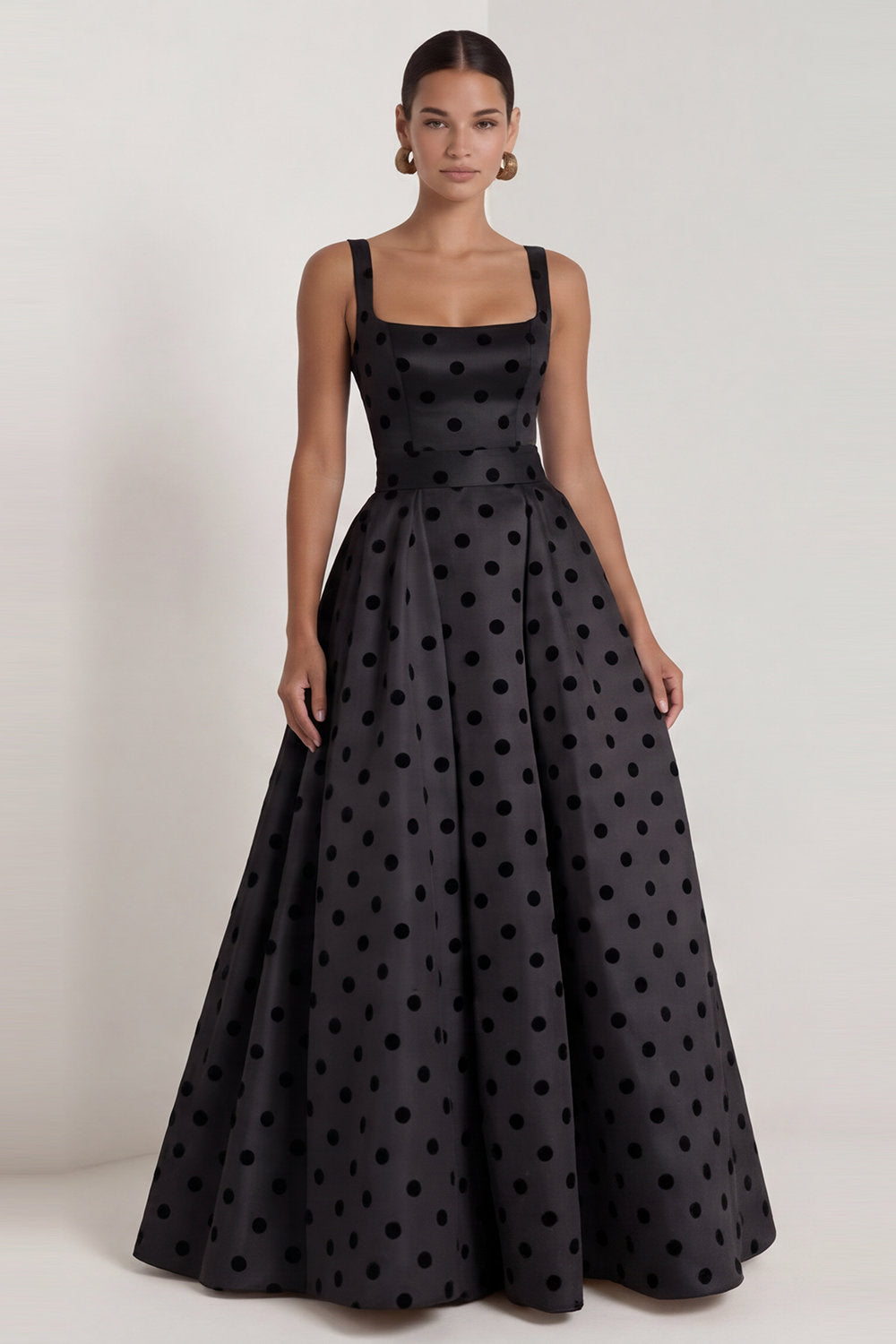 Black A Line Polka Dot Maxi Formal Dress