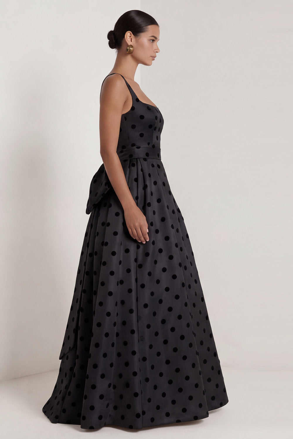 Black A Line Polka Dot Maxi Formal Dress