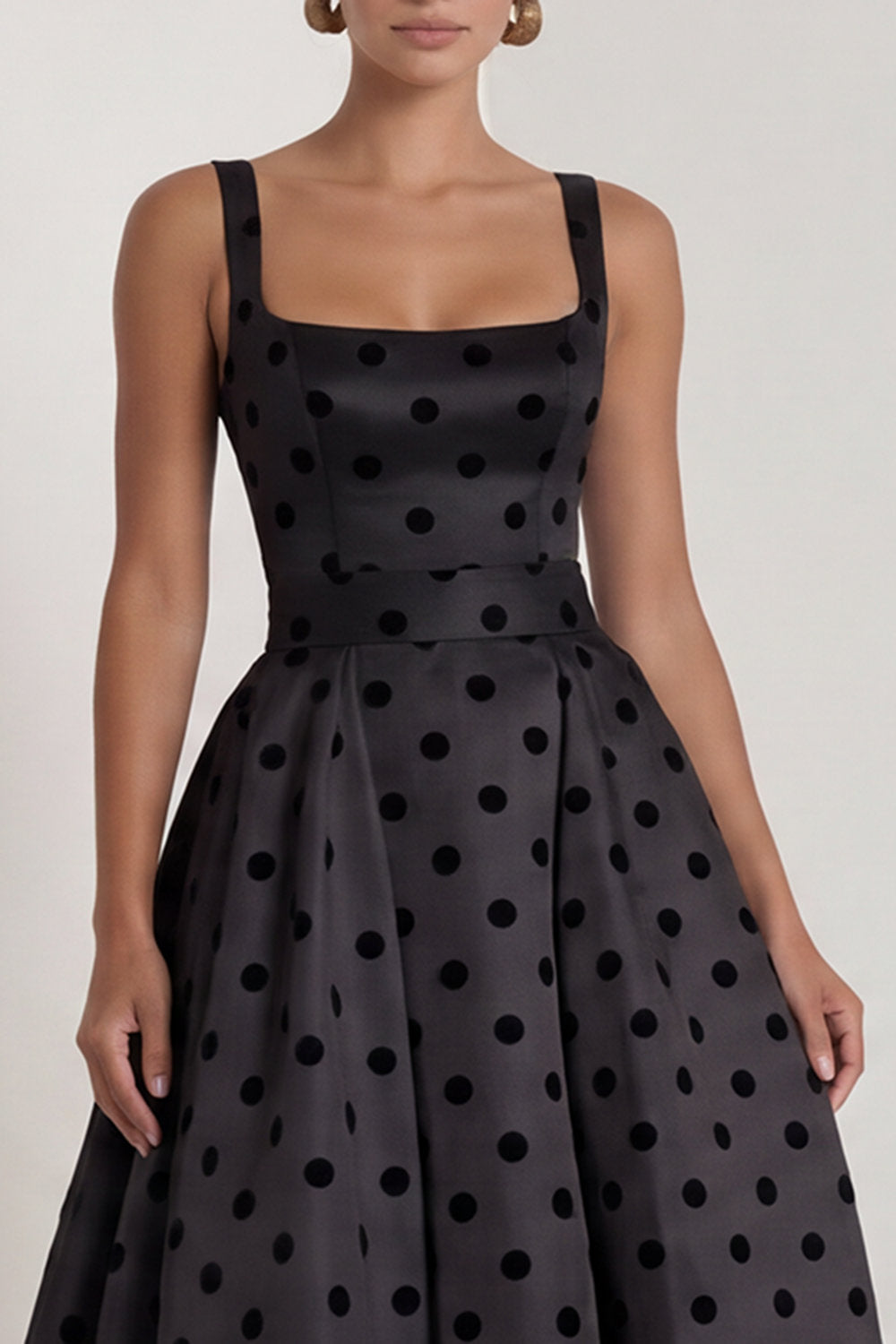 Black A Line Polka Dot Maxi Formal Dress