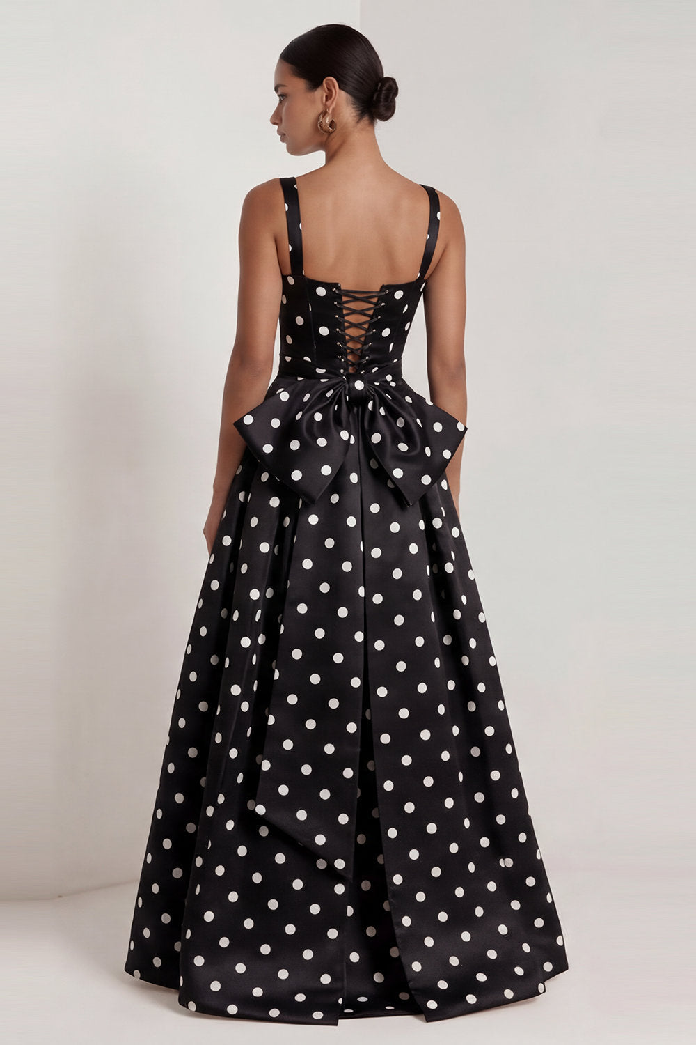 Black A Line Polka Dot Maxi Formal Dress