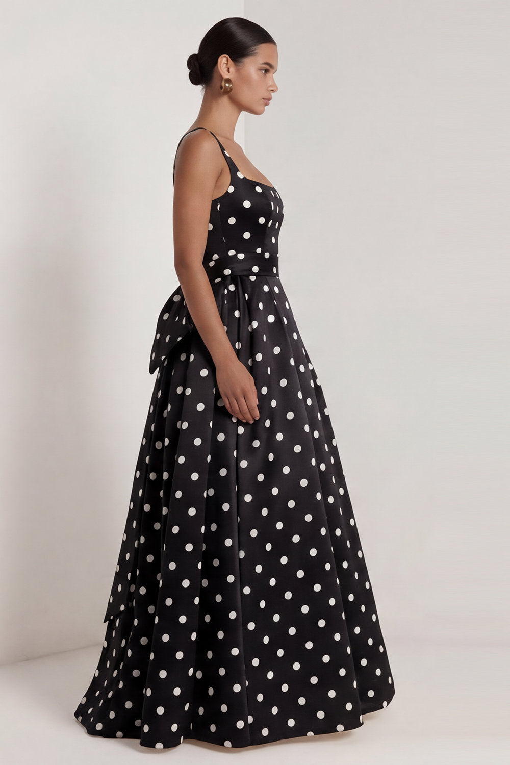 Black A Line Polka Dot Maxi Formal Dress