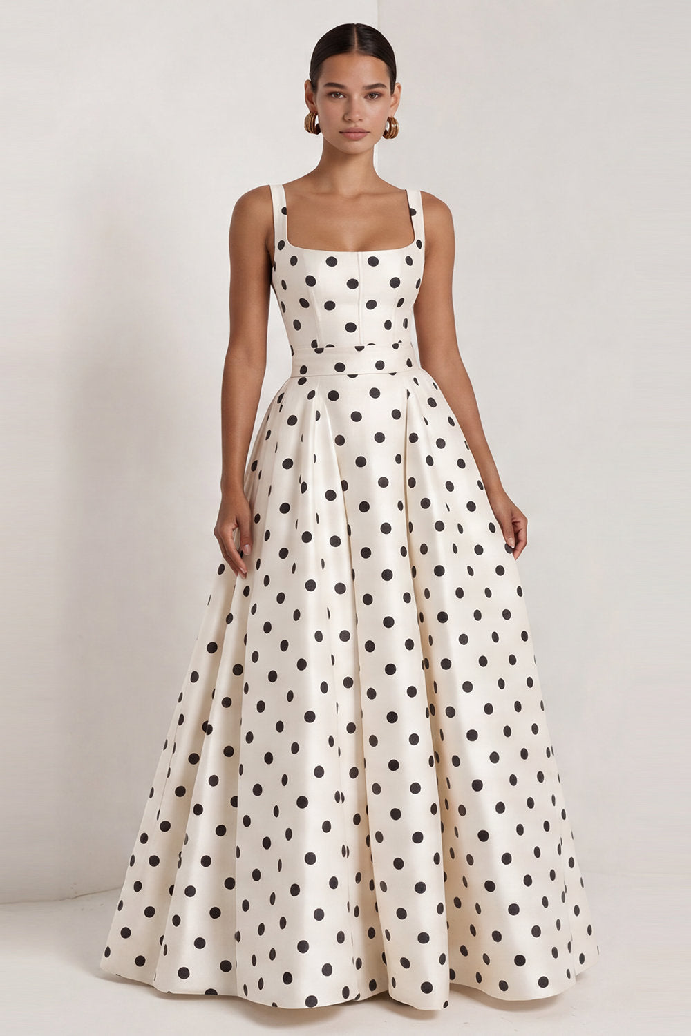 Black A Line Polka Dot Maxi Formal Dress