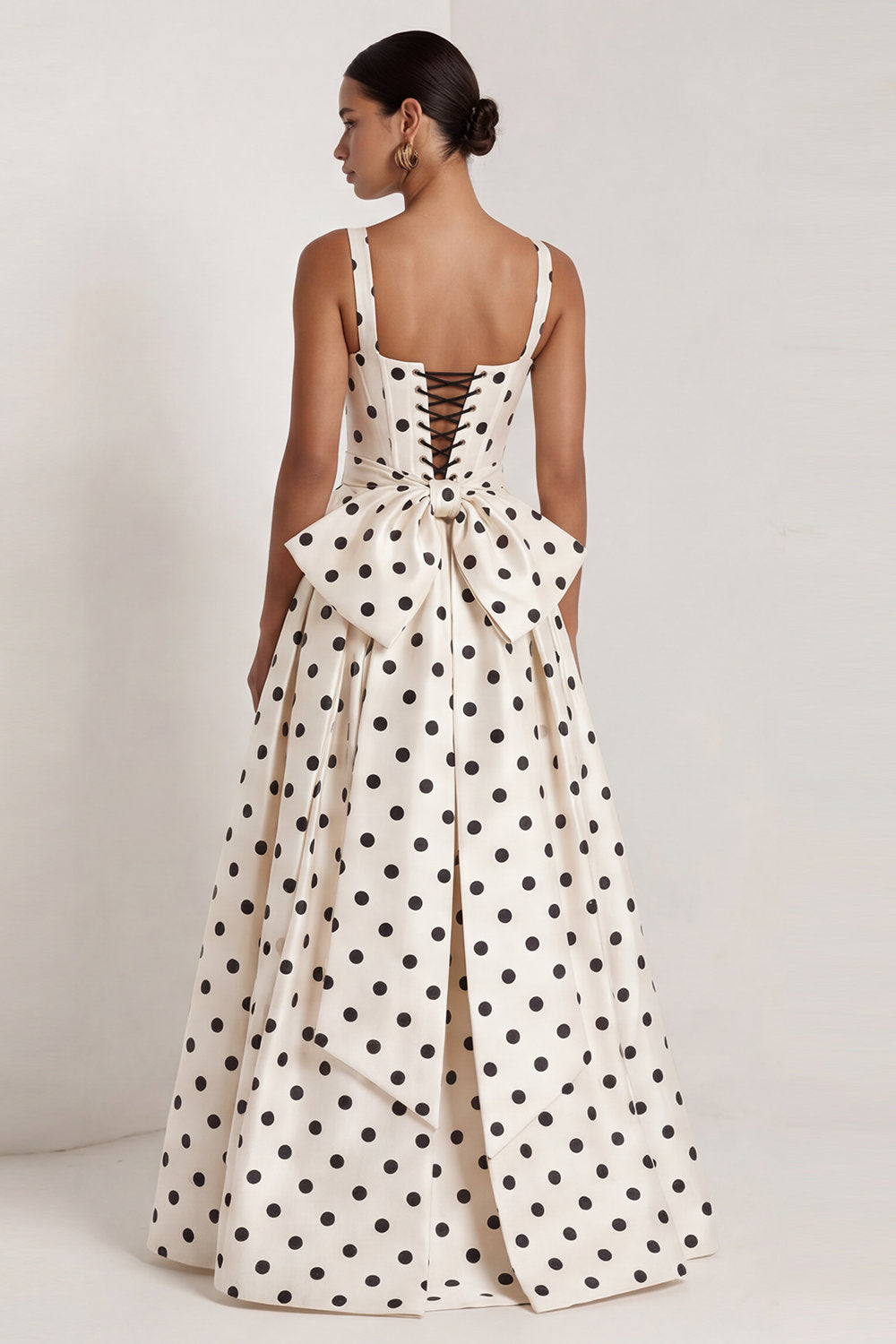 Black A Line Polka Dot Maxi Formal Dress
