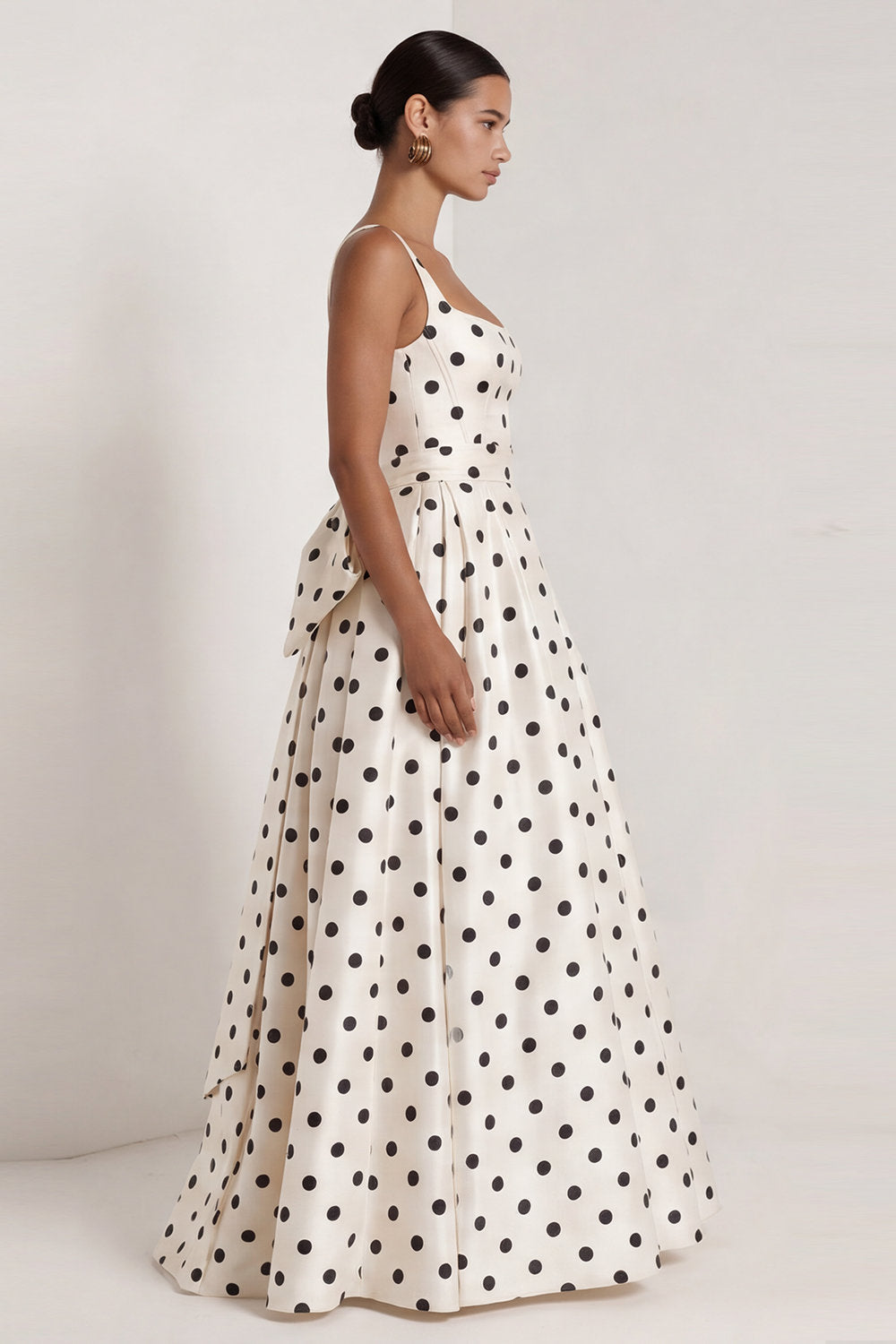 Black A Line Polka Dot Maxi Formal Dress