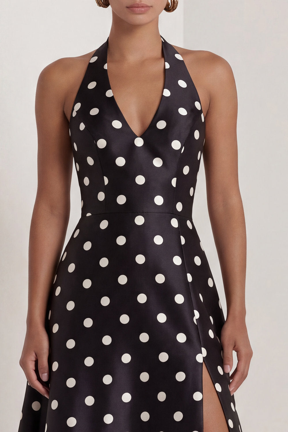 Halter White Black Polka Dot A Line Formal Dress