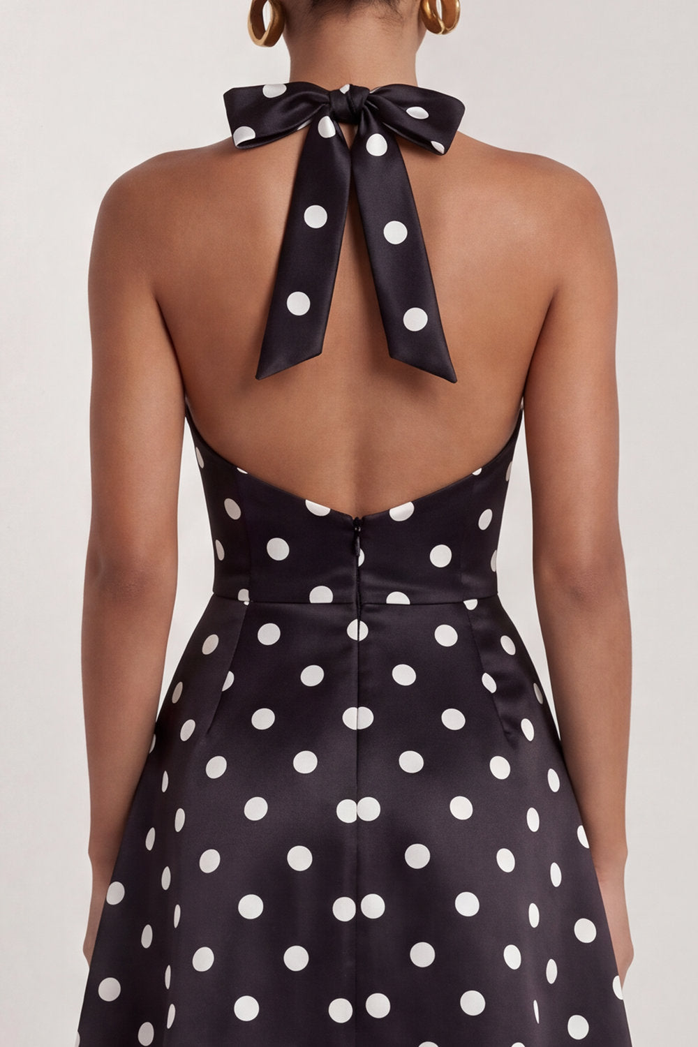 Halter White Black Polka Dot A Line Formal Dress