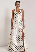 Halter White Black Polka Dot A Line Formal Dress