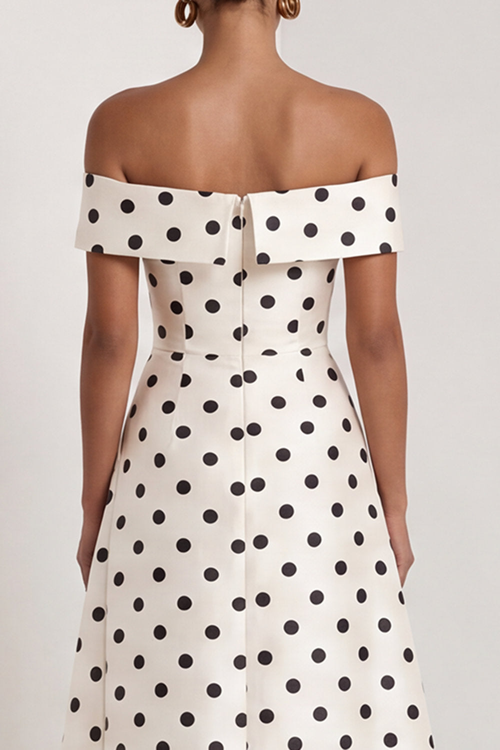 Off the Shoulder Black White Polka Dot A Line Maxi Formal Dress