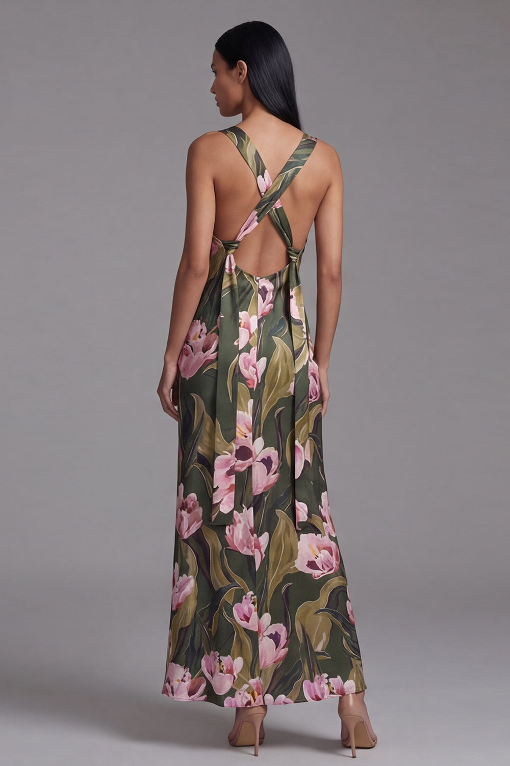 Olive A Line Cut Out Floral Maxi Formal Dress