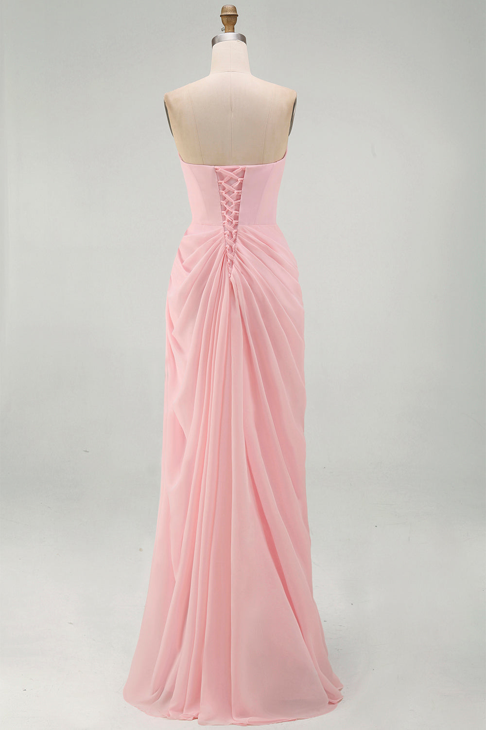 Light Pink Strapless Ruched Sheath Prom Dress with Slit