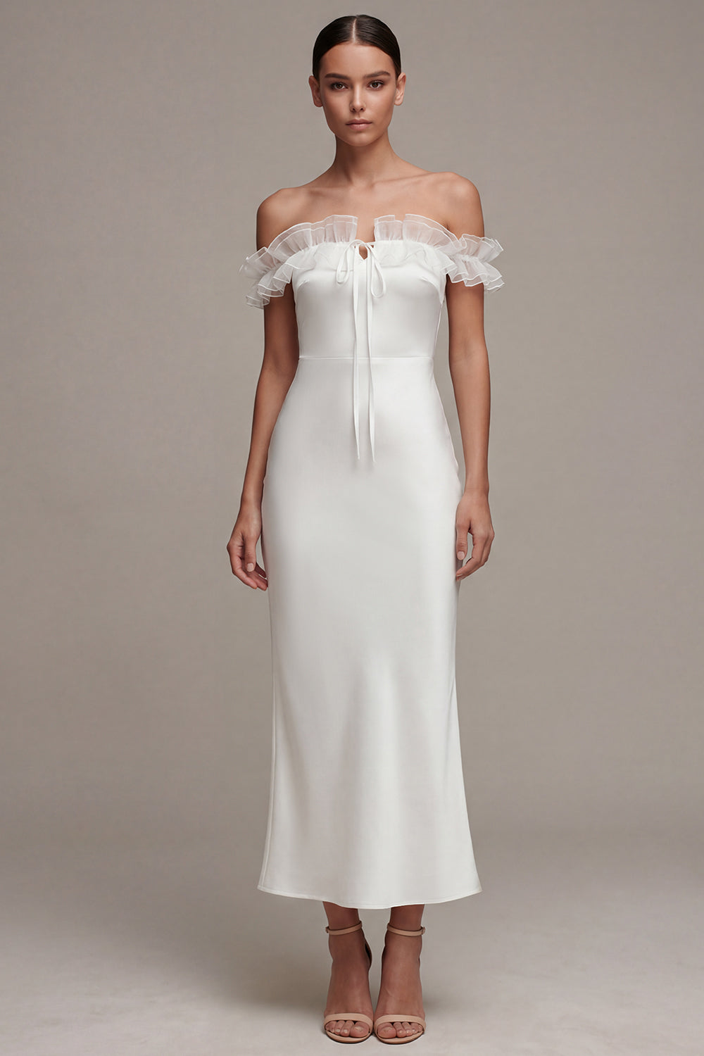 Off the Shoulder Ruffled White Mermaid Engagement Dress