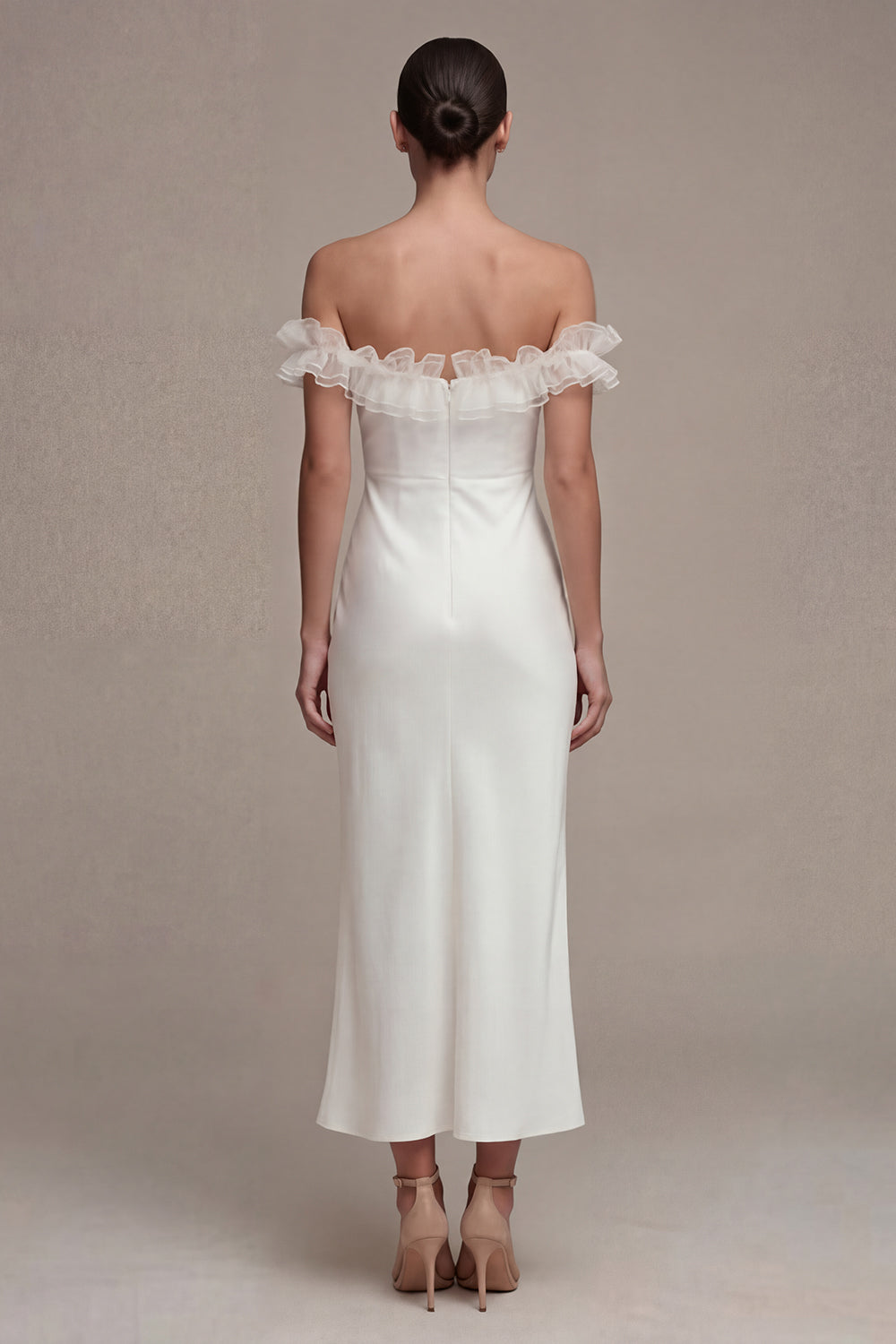 Off the Shoulder Ruffled White Mermaid Engagement Dress