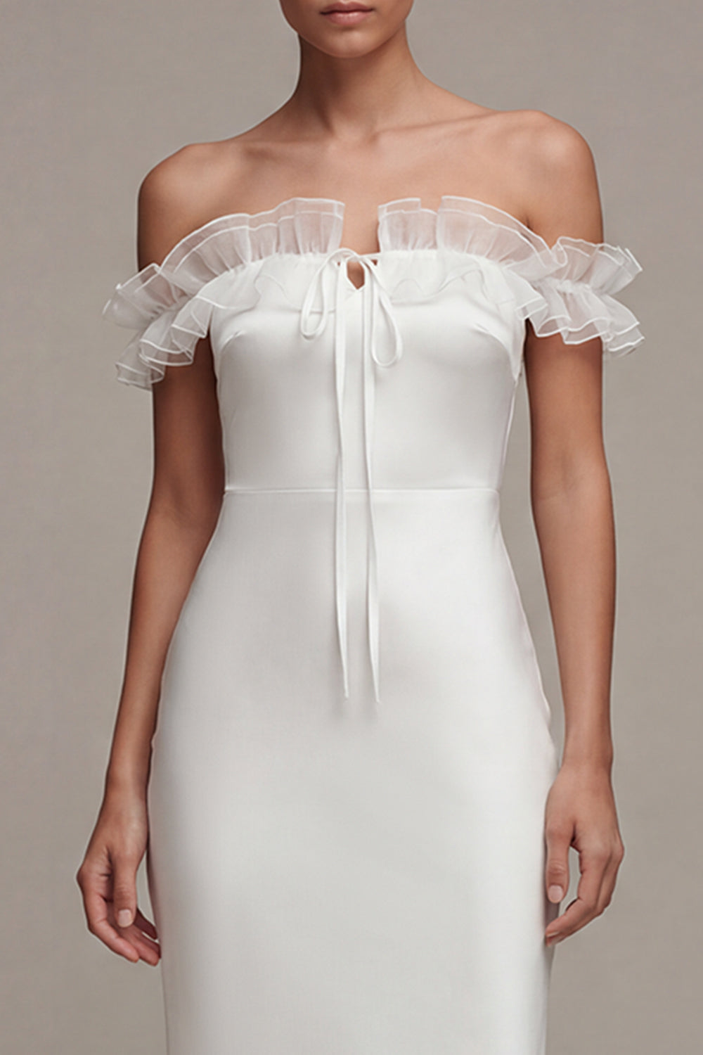 Off the Shoulder Ruffled White Mermaid Engagement Dress