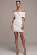 Off the Shoulder Bowed White Mini Engagement Dress