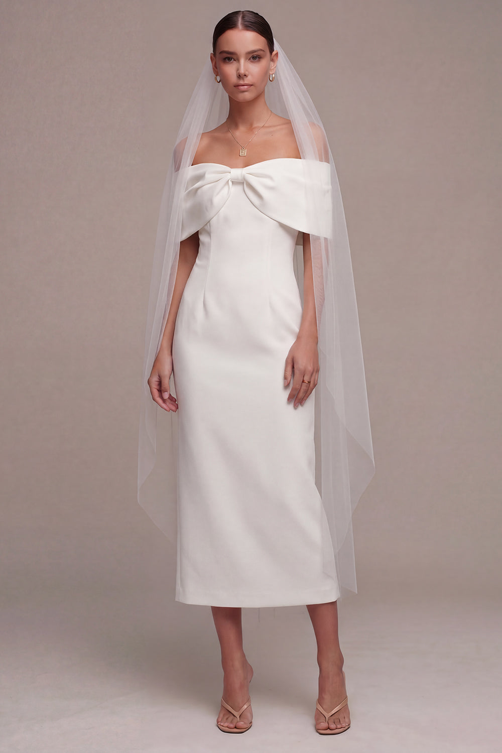 Off the Shoulder Bowed Bodycon White Engagement Dress