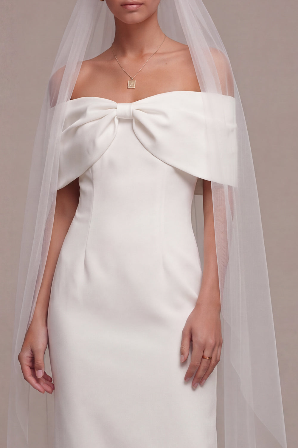 Off the Shoulder Bowed Bodycon White Engagement Dress