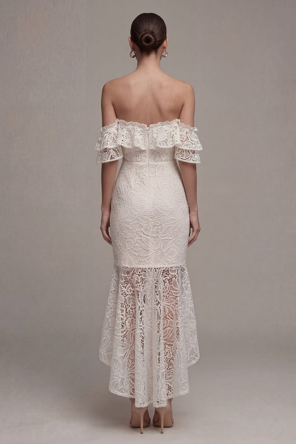 White Lace Off the Shoulder Mermaid Engagement Dress