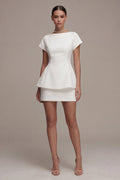 White Bodycon Bateau Neck Mini Engagement Dress