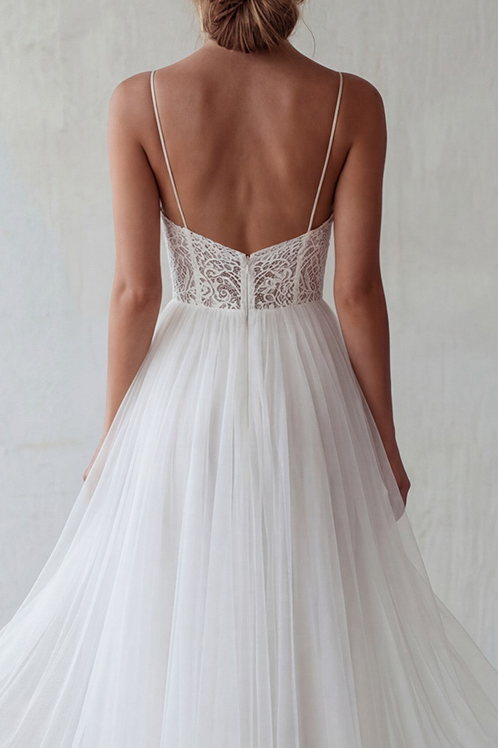 White Lace A Line Tulle Engagement Dress
