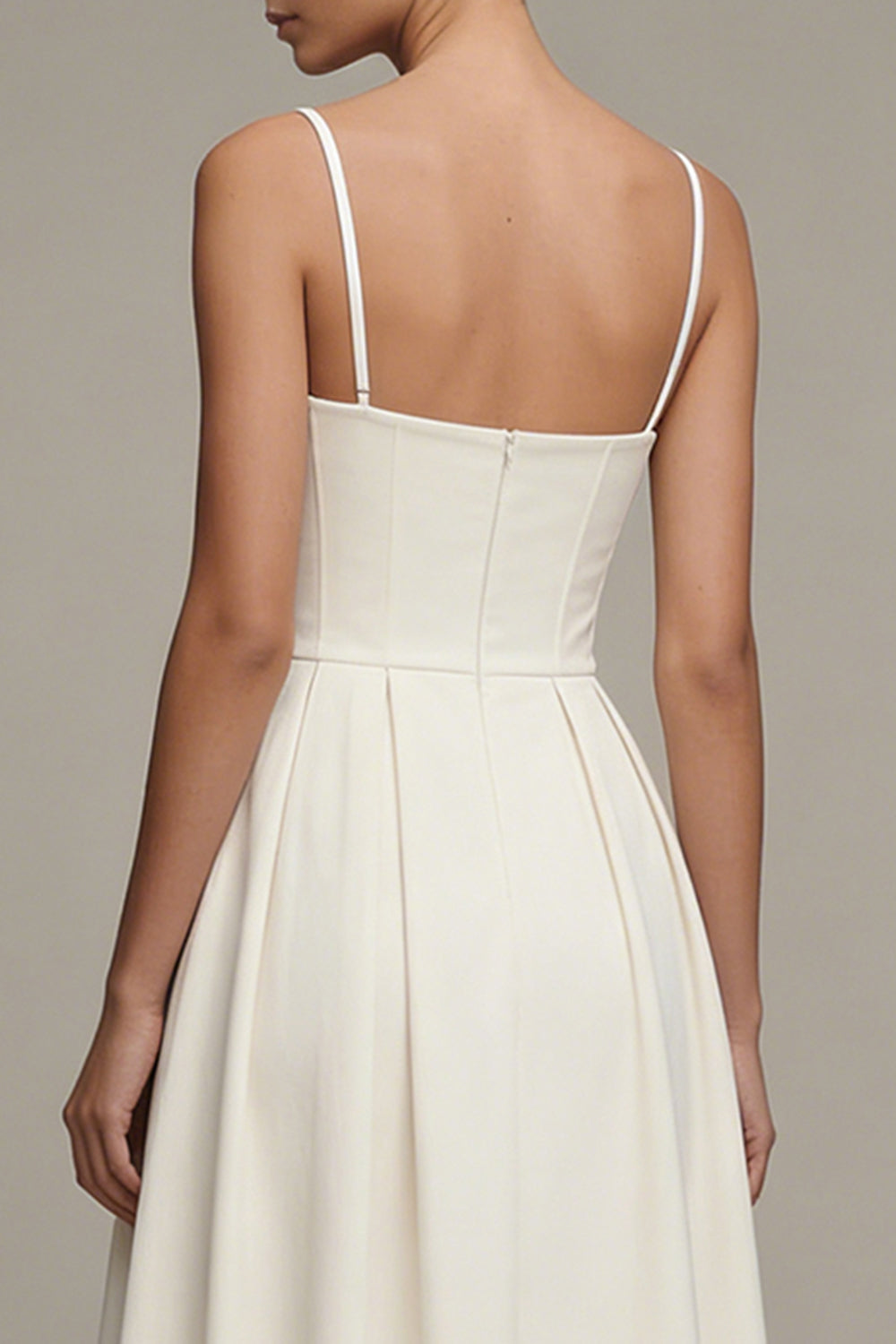 A Line White Pleated Midi Engagement Dress