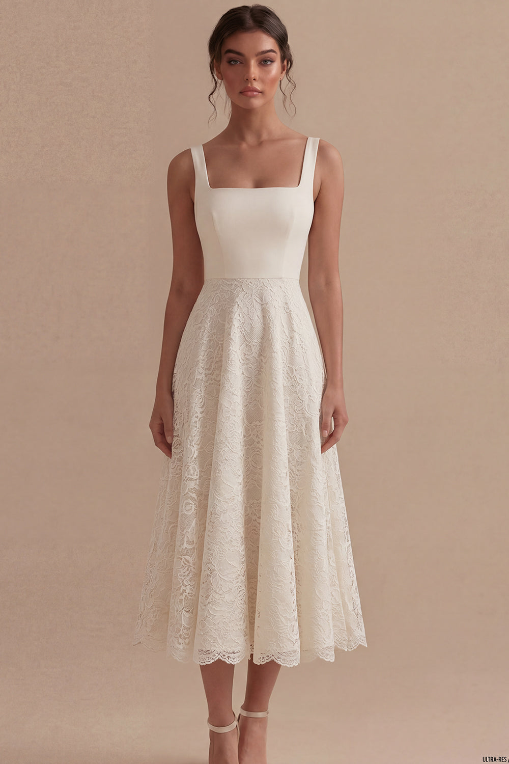 Ivory Lace A Line Midi Engagement Dress
