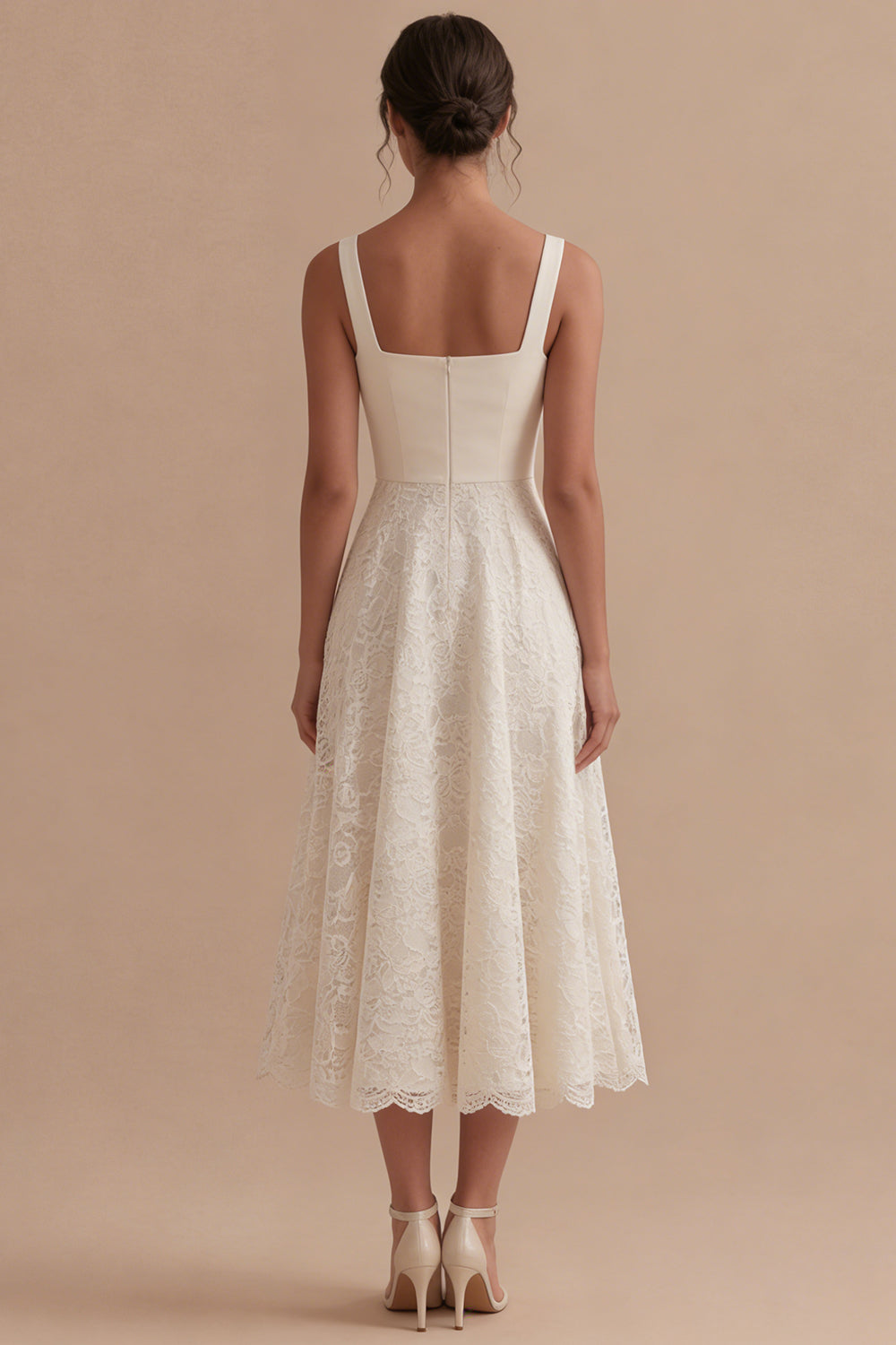 Ivory Lace A Line Midi Engagement Dress