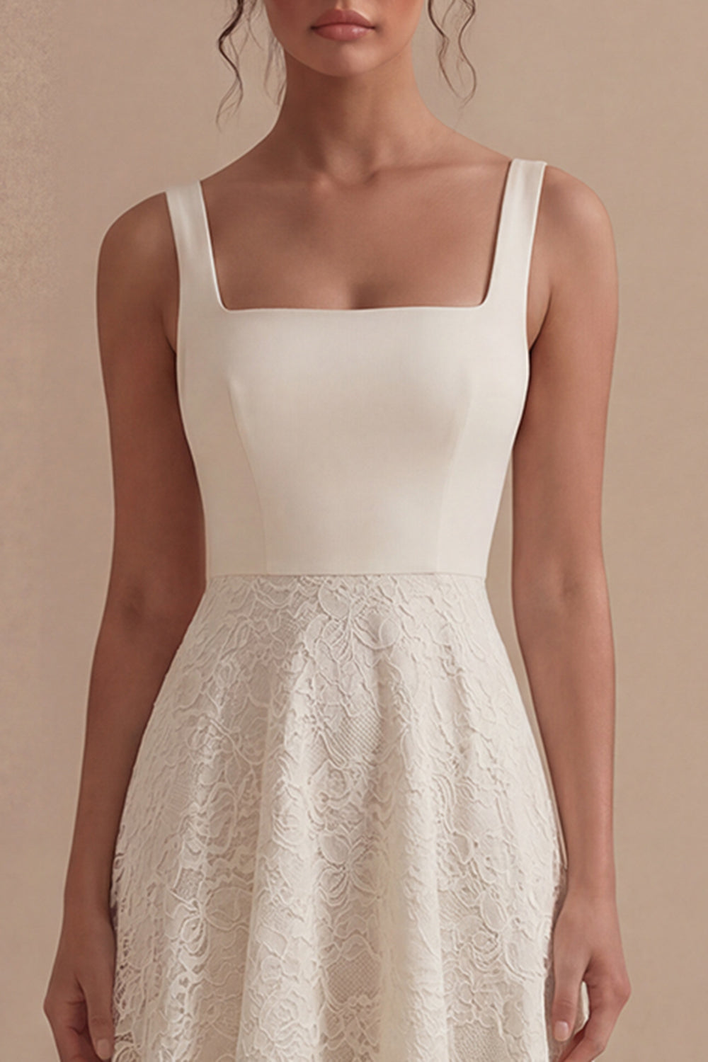 Ivory Lace A Line Midi Engagement Dress