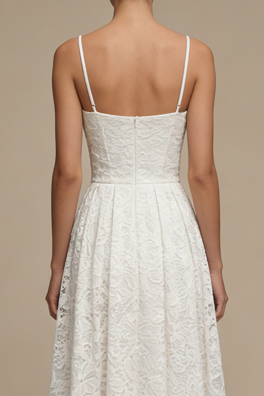 White Lace A Line Pleated Midi Engagement Dress