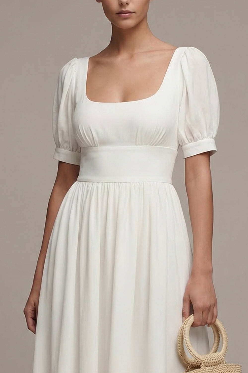 White A Line Maxi Engagement Dress with Short Sleeves