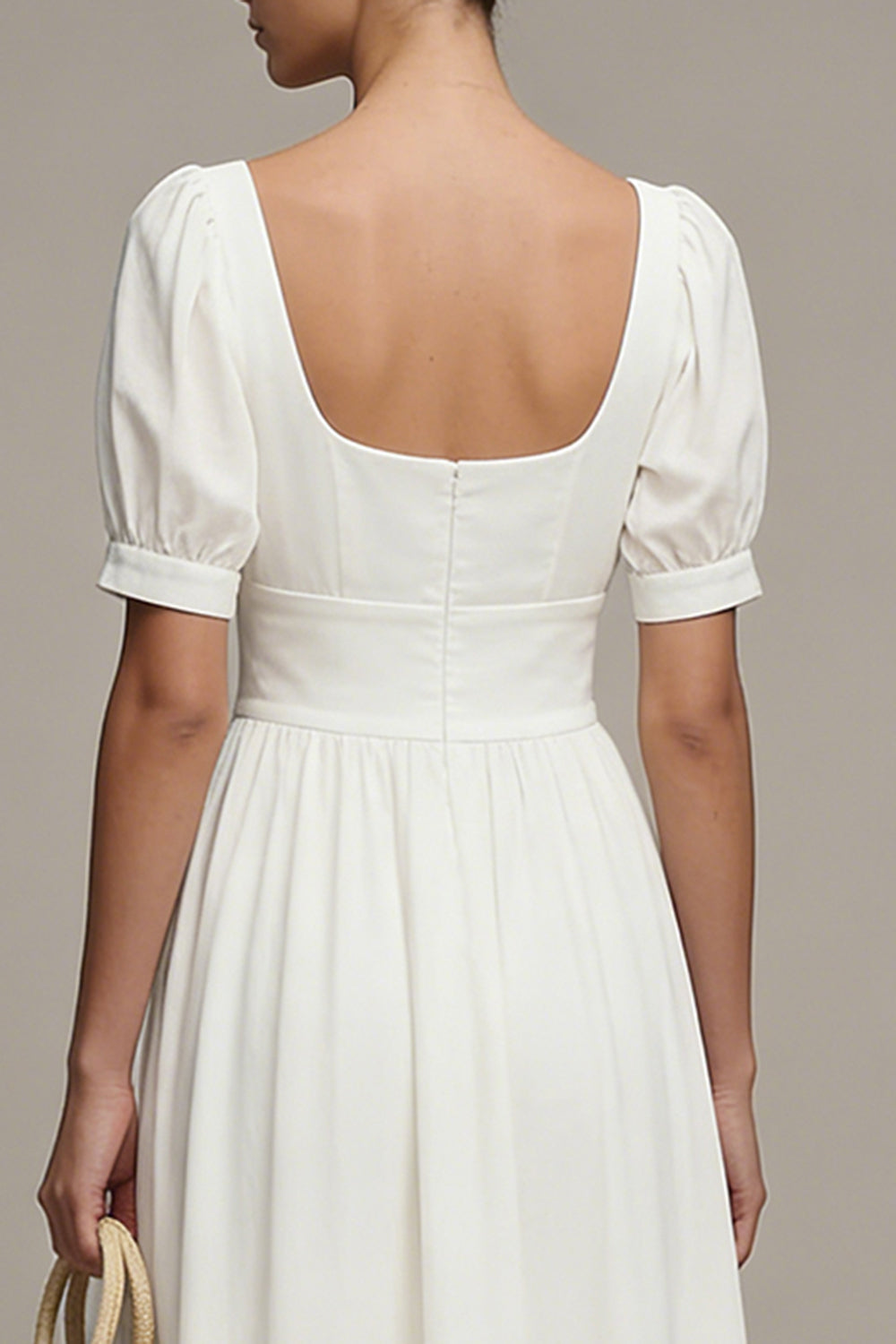 White A Line Maxi Engagement Dress with Short Sleeves