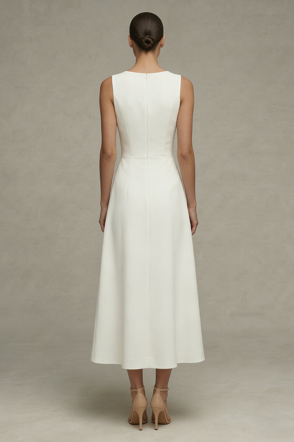 White Round Neck A Line Sleeveless Engagement Dress