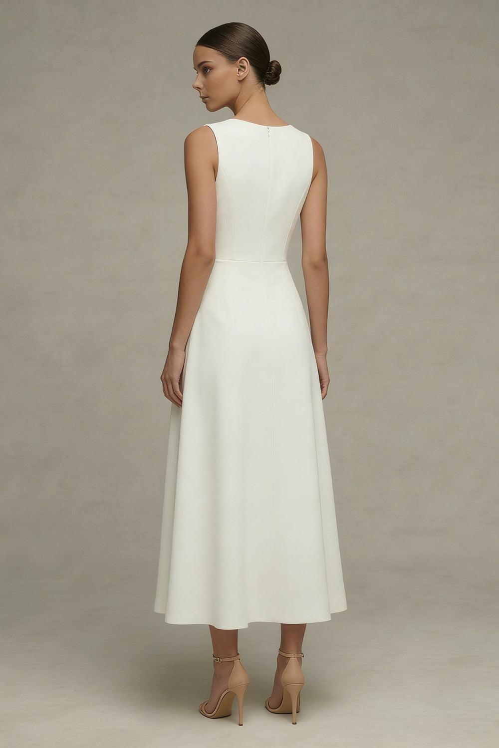White Round Neck A Line Sleeveless Engagement Dress