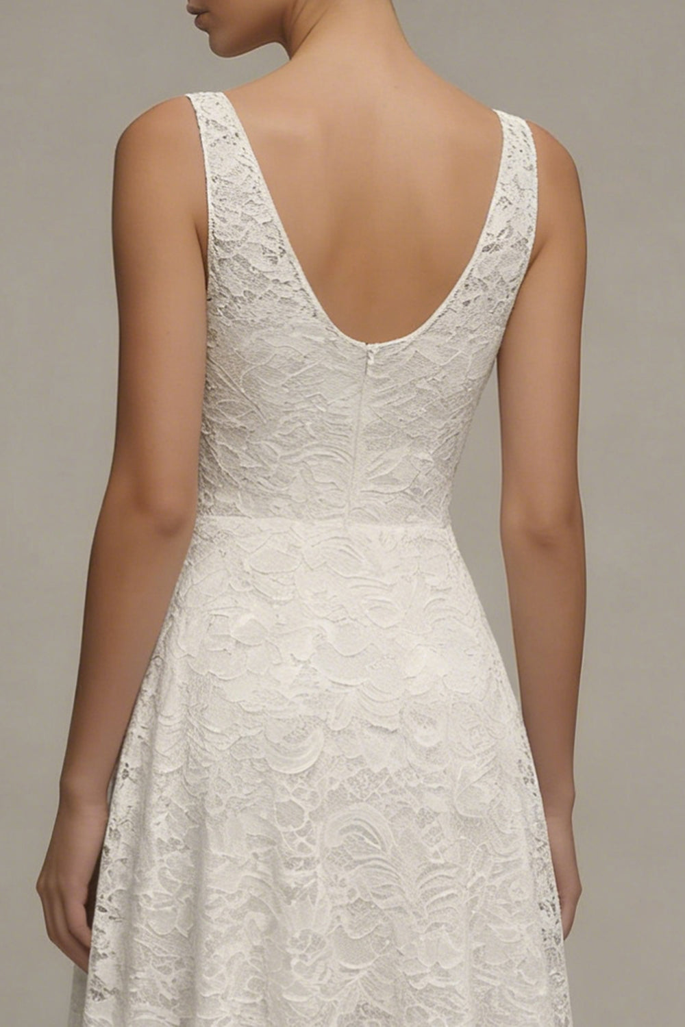 Jacquard Ivory A Line V Neck Midi Engagement Dress