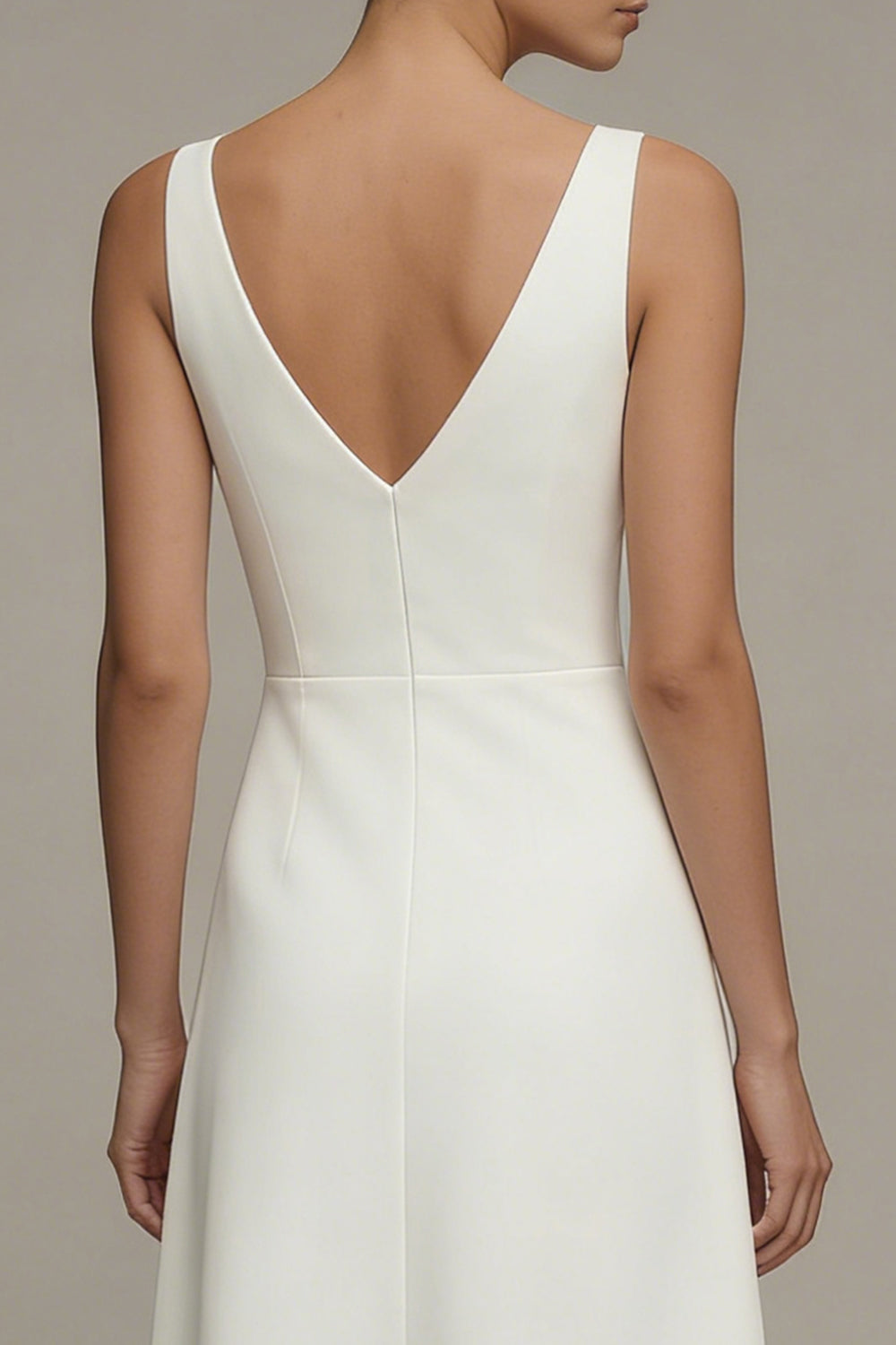 Satin A Line White V Neck Midi Engagement Dress