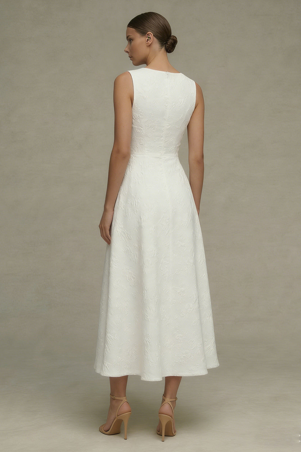 Jacquard White A Line Round Neck Engagement Dress