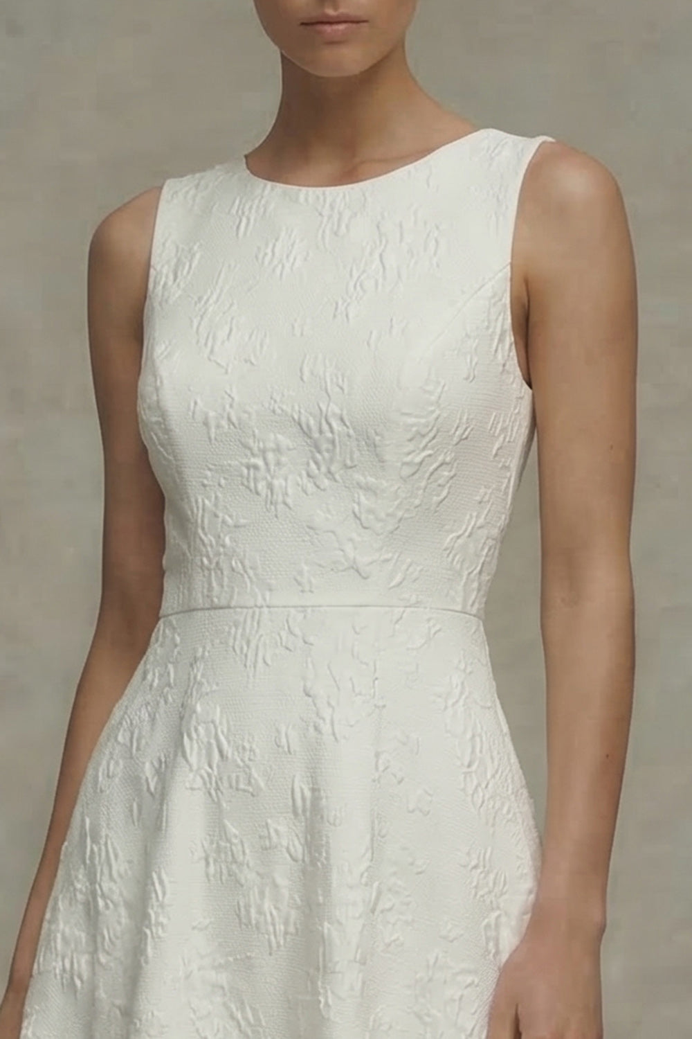 Jacquard White A Line Round Neck Engagement Dress