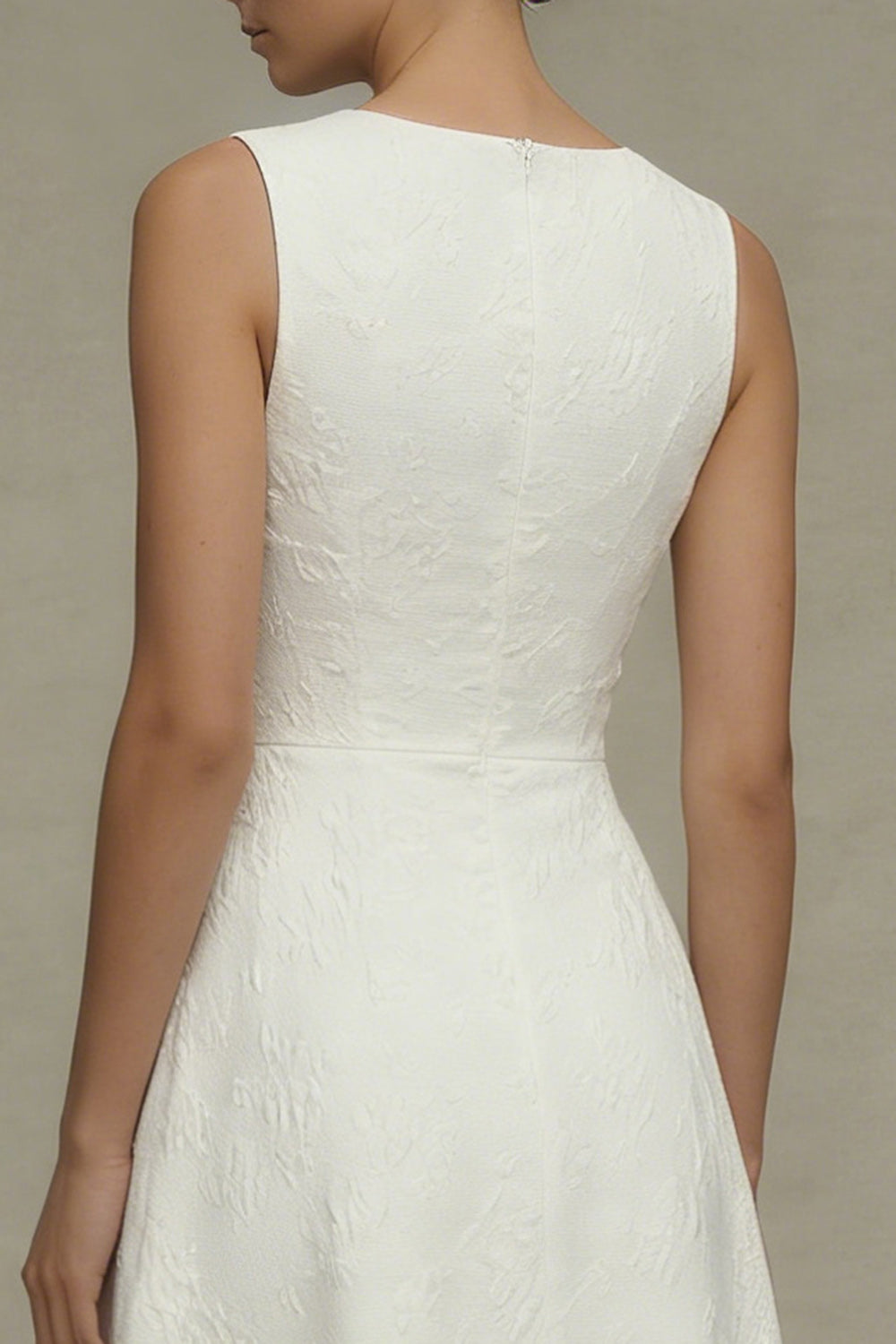 Jacquard White A Line Round Neck Engagement Dress