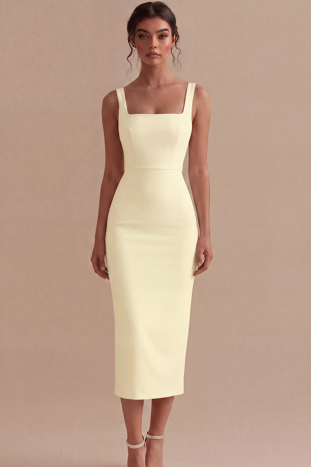 Satin White Bodycon Midi Engagement Dress with Slit