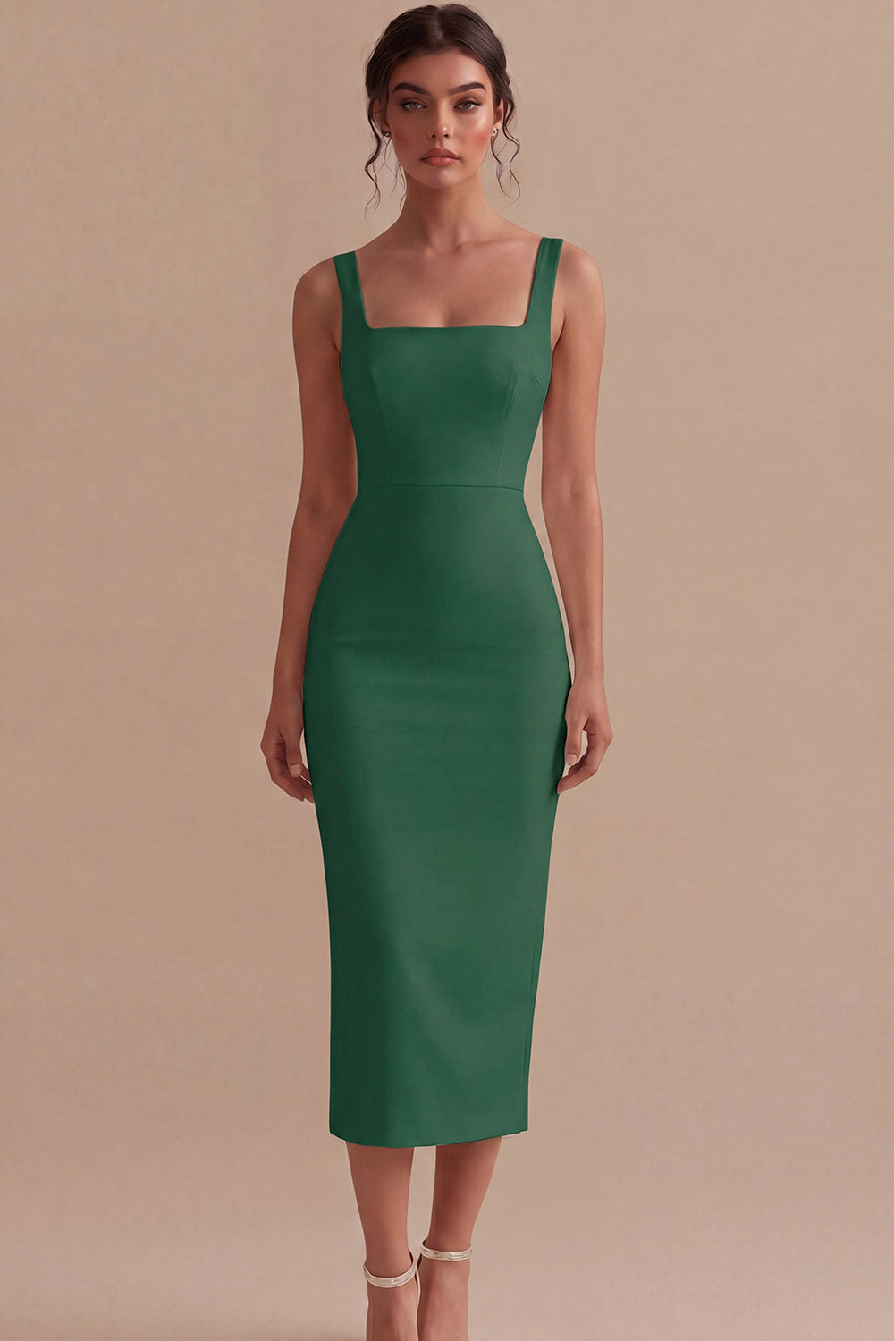 Satin White Bodycon Midi Engagement Dress with Slit