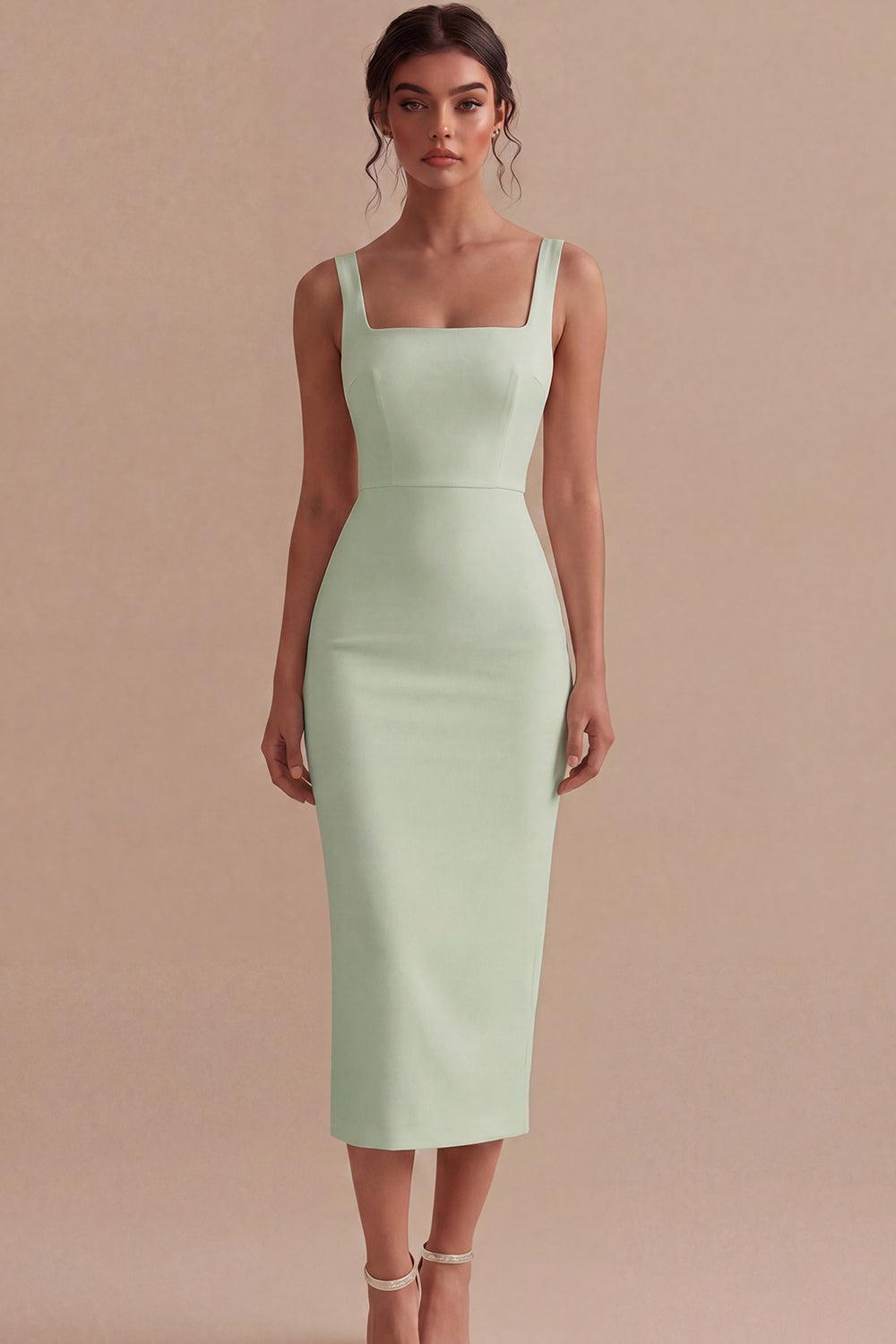 Satin White Bodycon Midi Engagement Dress with Slit